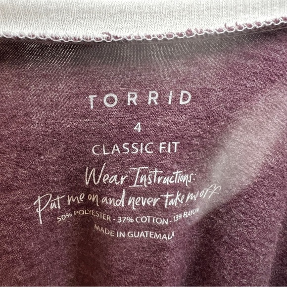 Torrid Classic Raglan Tee - Triblend Jersey Saturdays Purple & White (Size 4) - Picture 5 of 6